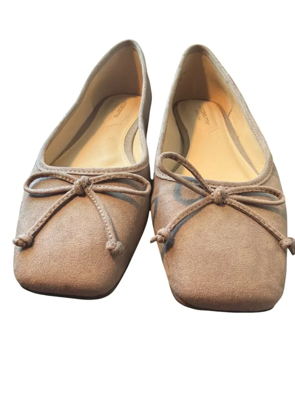 Liz Claiborne Memory Foam Tan Ballet Flat Shoes Flushing Slip On Faux Suede Sz 7